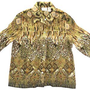Roberto Cavalli Womens Button-Up Shirt Animal Print & Baroque Pattern M